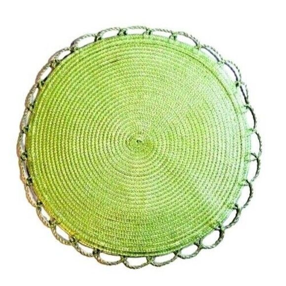 Green Woven Placemats 2-Pc Trivet Round Nylon Tabletop Kitchen Vintage 14-inch - Picture 1 of 2